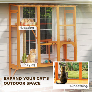 Wooden Catio Outdoor, Cat Window Box Enclosure for 2-3 Large Cats with 2 Jumping Platforms & Scratching – view 10