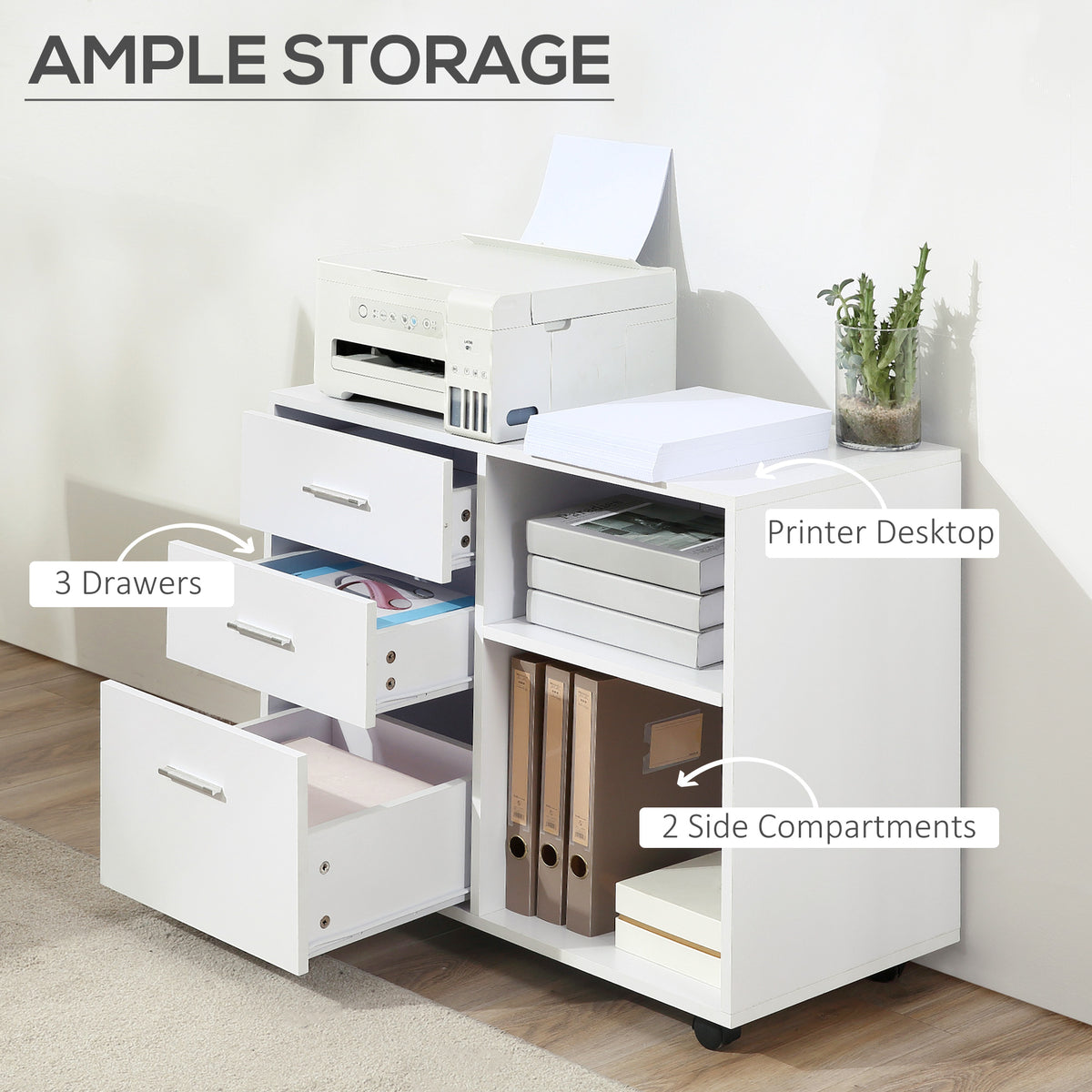 Modern Lateral Filing Cabinet, 3 Drawer File Cabinet for Letter and A4 Size Documents, Mobile – view 10