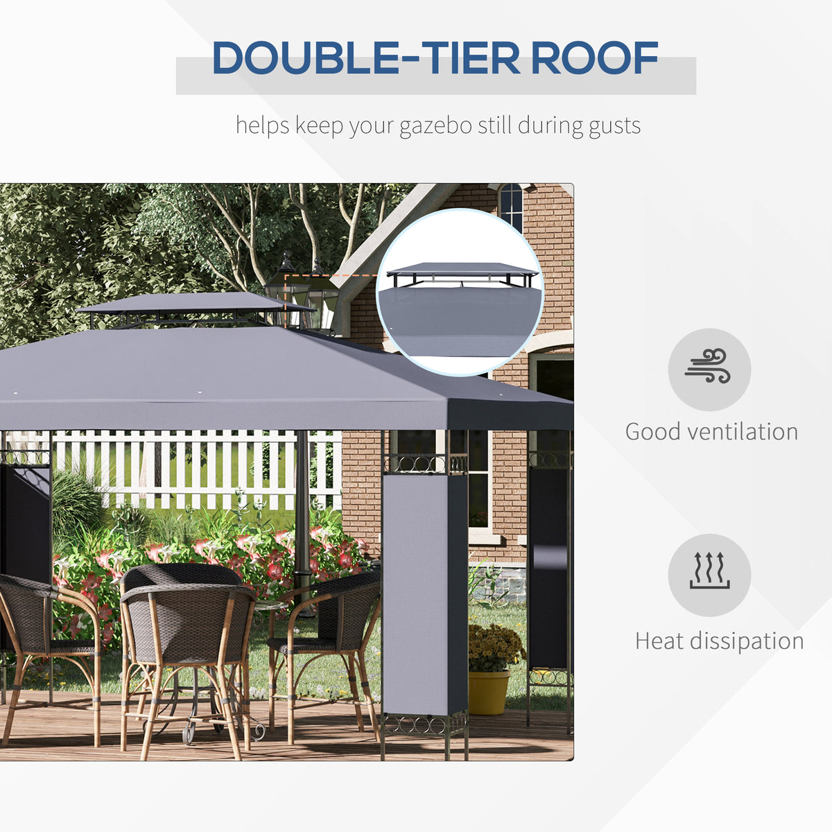 10' x 13' Outdoor Gazebo, Double Roof Patio Gazebo Canopy Shelter with Screen Decorate Corner Frame, White – view 10