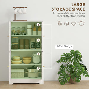 43" Kitchen Pantry Cabinet, Freestanding Modern Storage Cabinet with 4 Arched Doors and 2 Adjustable Shelves, White
