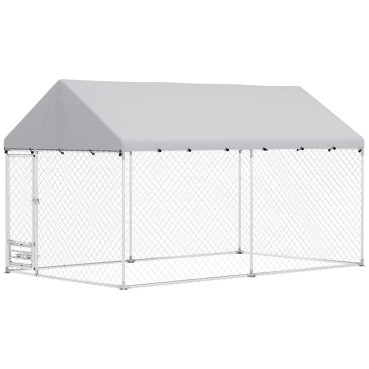 Outdoor Dog Run with Adjustable & Rotatable Bowls, Waterproof UV-Resistant Cover, Escape-Proof Lock, 13.1' x 7.5' x 7.5'