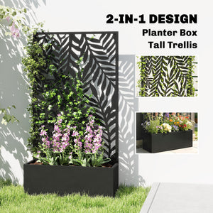 Metal Planter Box with Trellis, 44.5" Raised Garden Bed with Trellis Privacy Screen for Climbing Plants