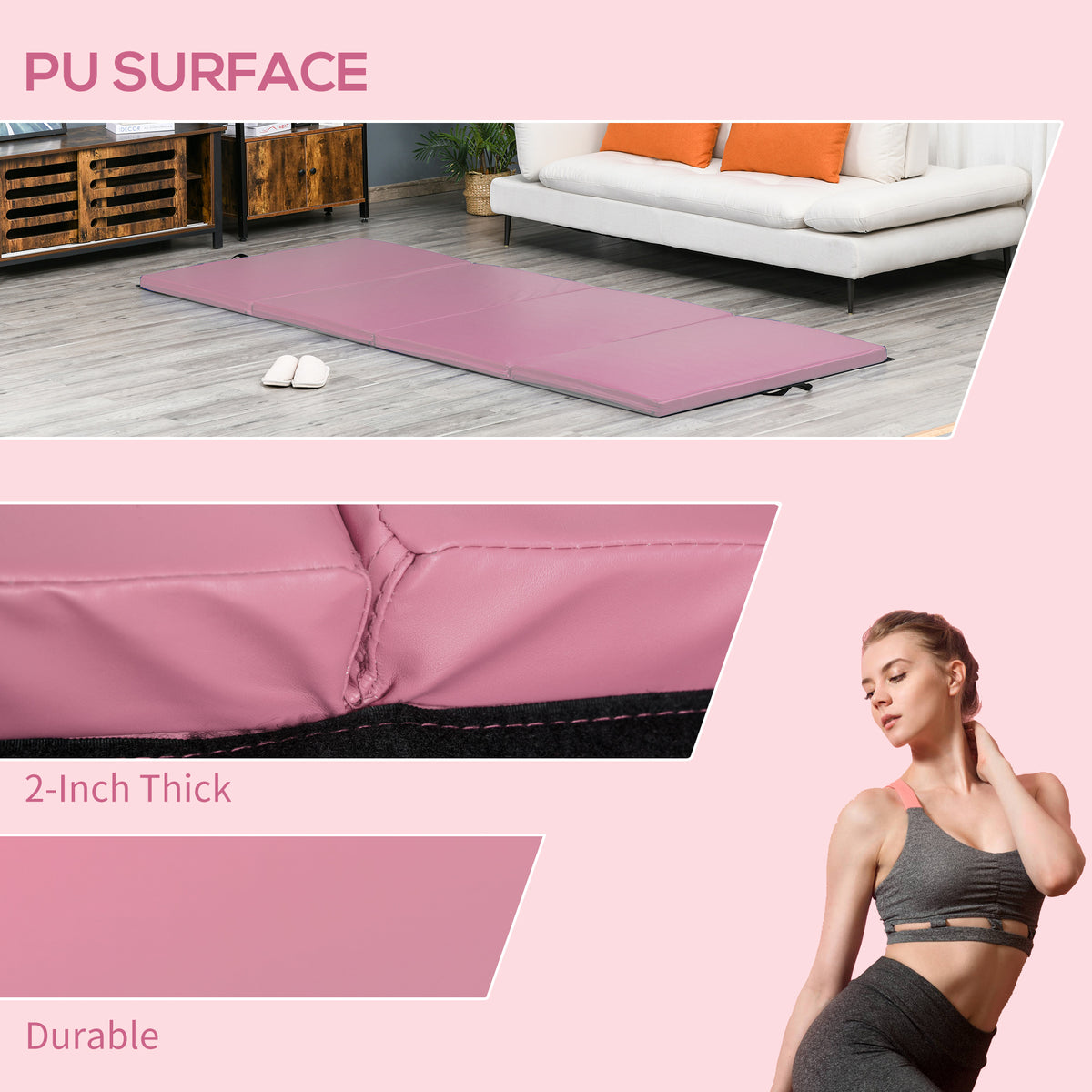 Soozier 4'x10'x2" Folding Gymnastics Tumbling Mat, Exercise Mat with Carrying Handles for Yoga, MMA, Martial Arts