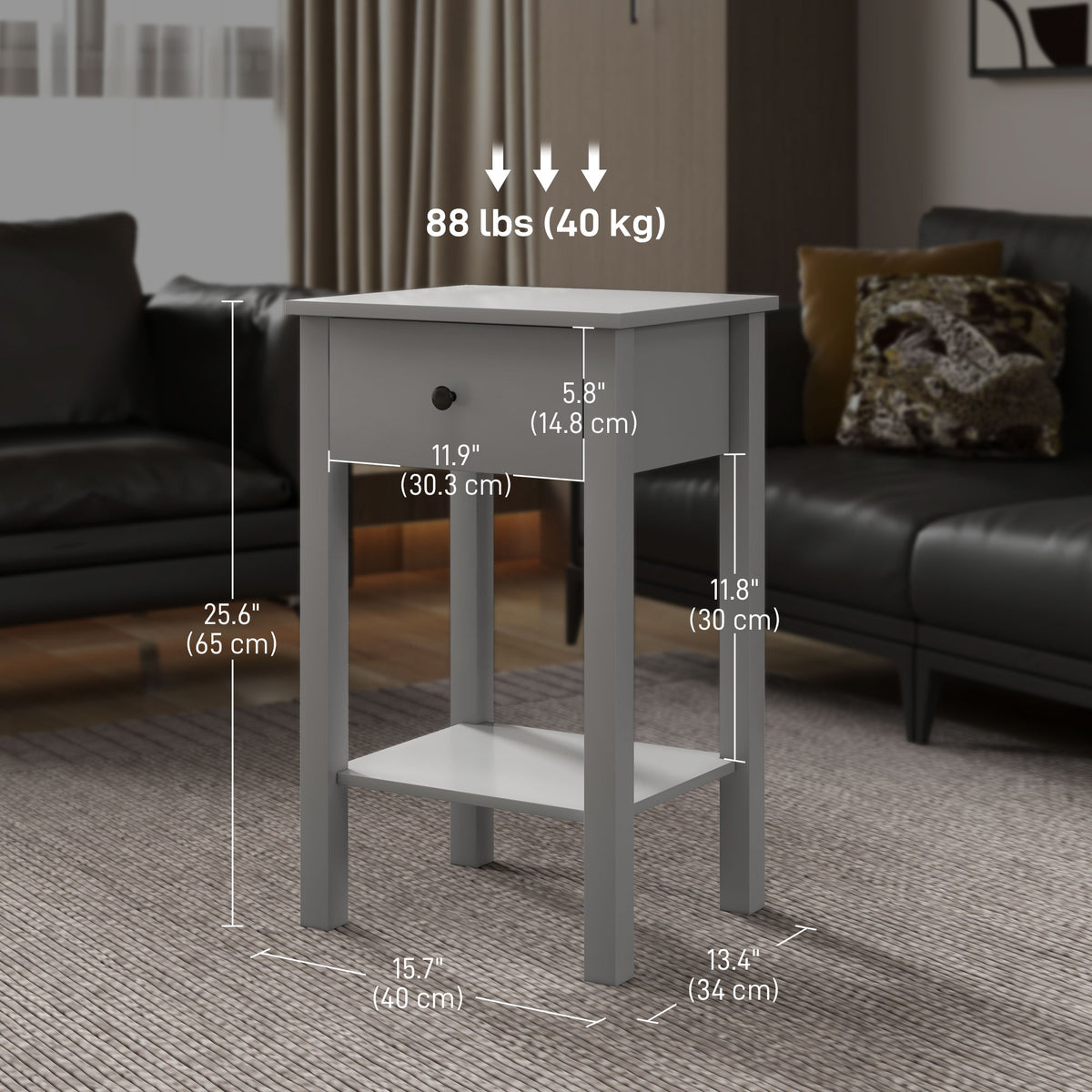 Side Table Set of 2, End Tables with Drawer and Bottom Shelf, 2-tier Nightstand for Bedroom, Living Room – view 16