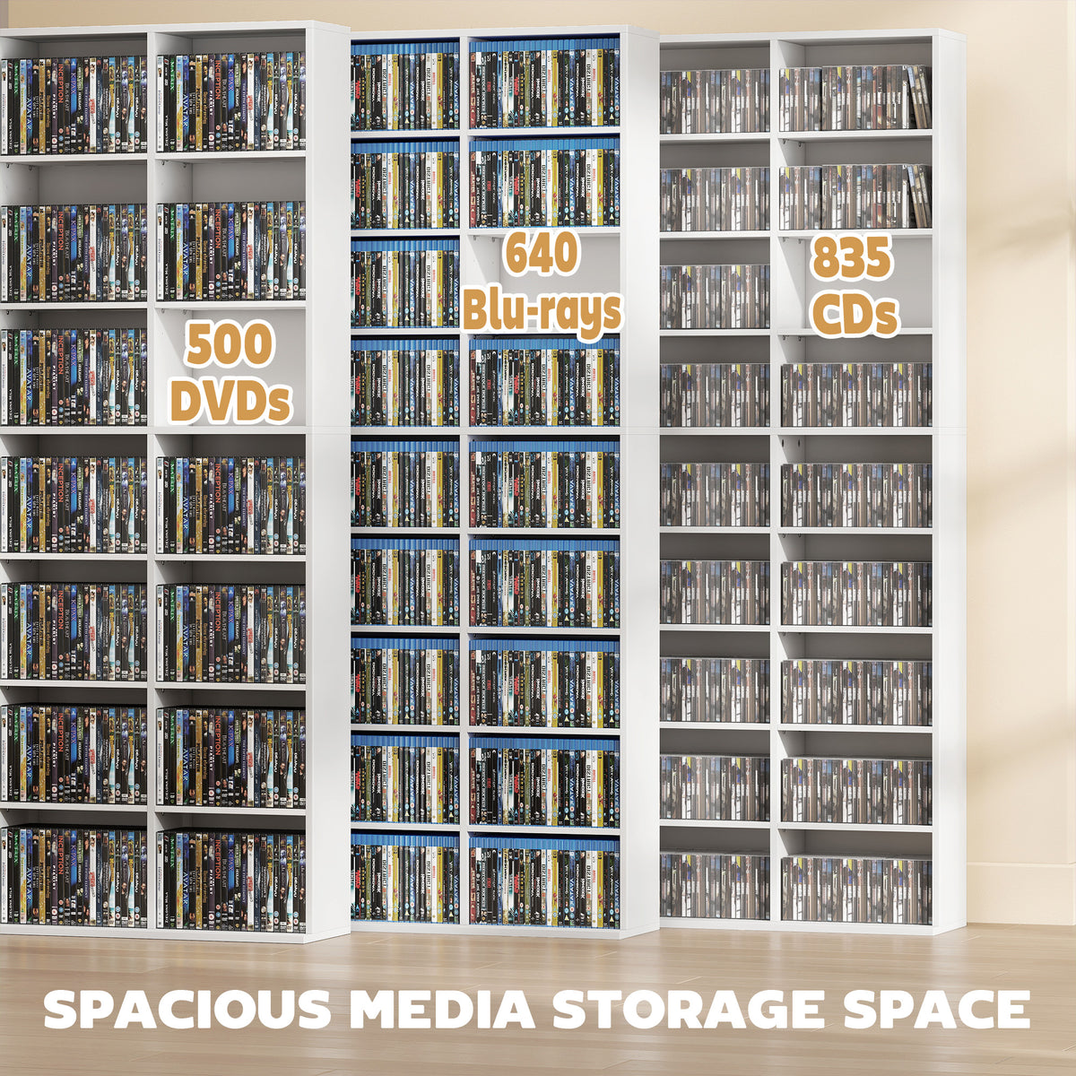 Media Storage Cabinet, 9-Tier DVD Shelf with 21 Adjustable Shelves, Holds 835 CDs – view 10
