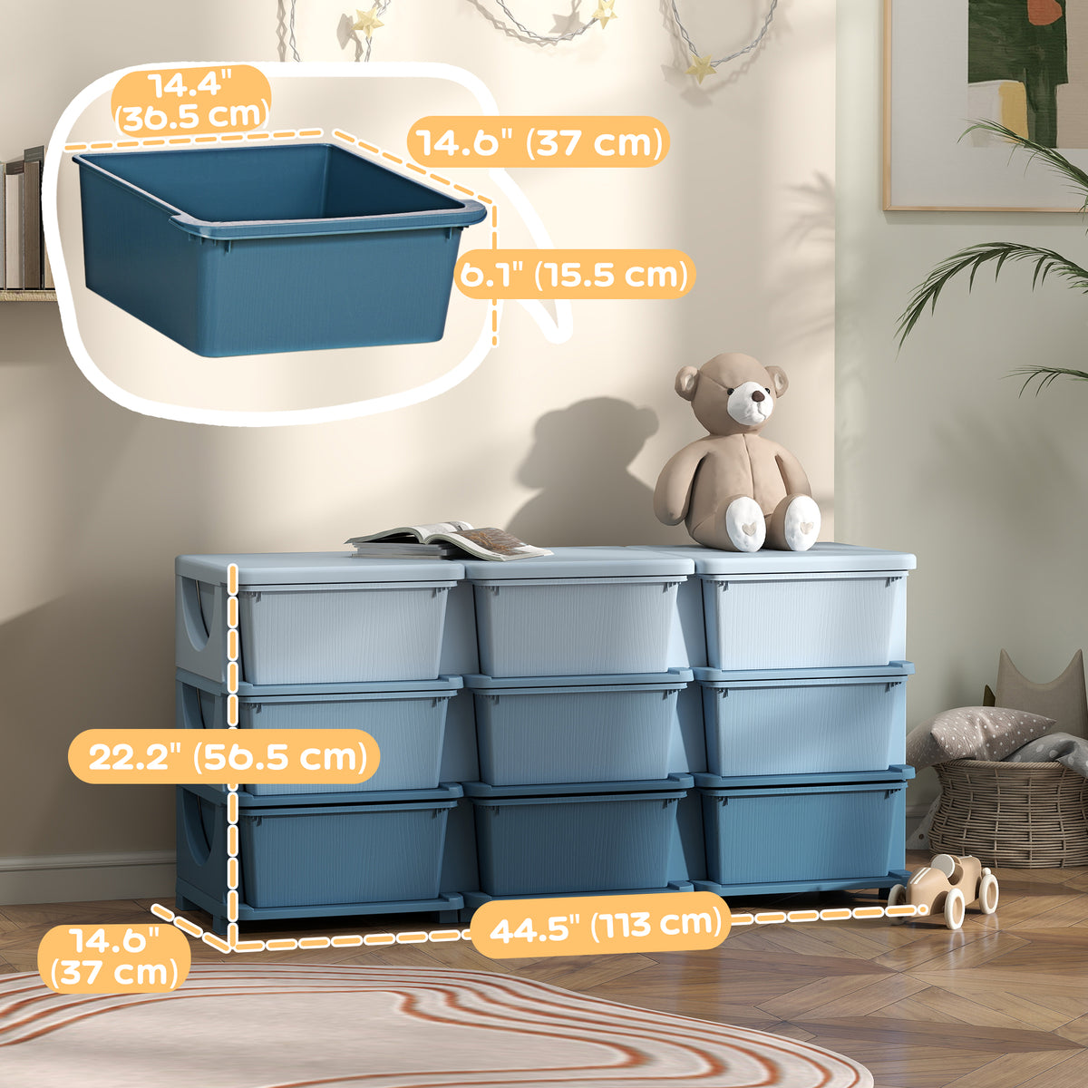 Qaba 3 Tier Kids Toy Organizer and Storage Bins with 6 Plastic Drawers