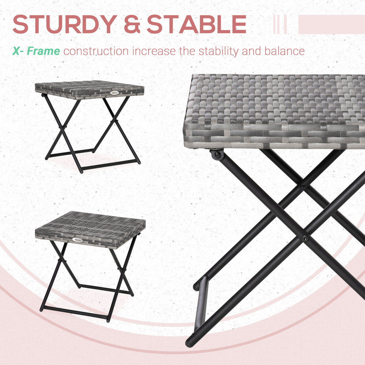 Rattan Coffee Table Folding Patio Outdoor Side Table Wicker for Balcony, Porch, Poolside – view 5