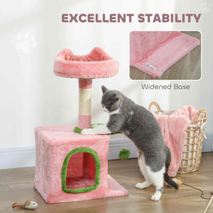 28" Cat Tree Tower with Plush Top Bed, Cozy Condo, Sisal Scratching Post, Perch, Dangling Ball, Beige and Yellow