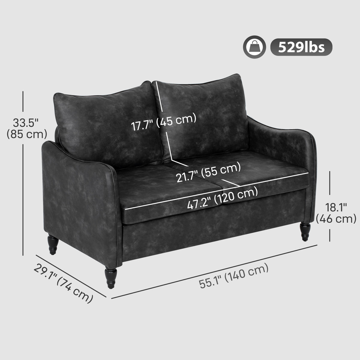 55" Loveseat Sofa, Small 2 Seater Couch with Solid Wood Legs – view 9