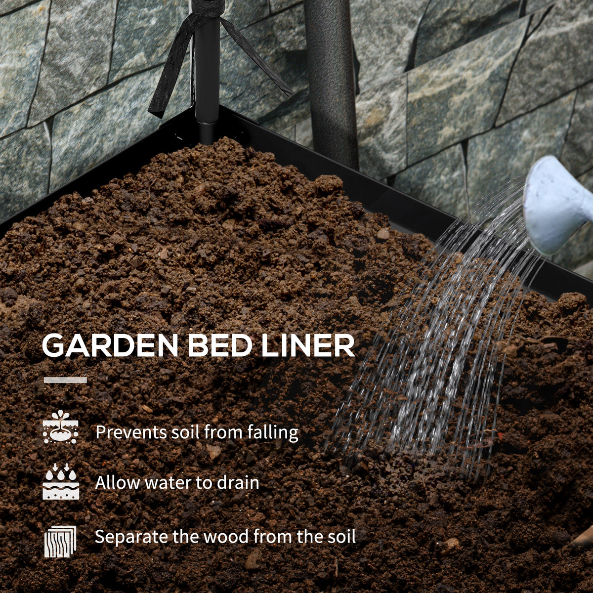 Raised Garden Bed with Cover, Metal Elevated Planter Box with Bottom Shelf and Liner, Black – view 5
