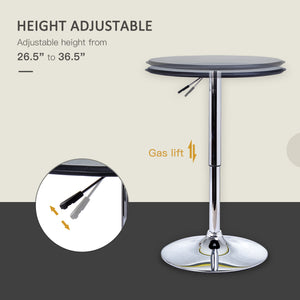 Modern Round Bar Table Adjustment Height Home Pub Bistro Desk Faux Leather Covered Wooden Top Chrome Base – view 3
