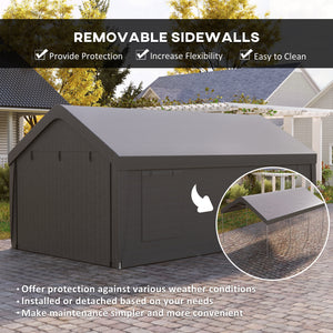 12 x 20ft Carport with 2 Roll-Up Doors, 4 Windows, Portable Garage with Removable Sidewalls for Car, Truck – view 3