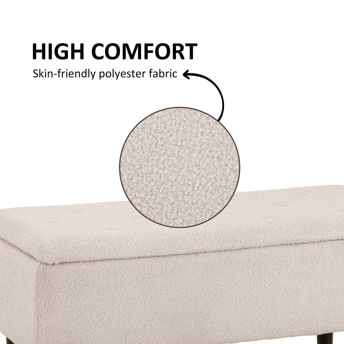 Modern Storage Bench, Ottoman with Storage and Lamb's Wool Upholstery for Living Room, Bedroom, Black – view 12