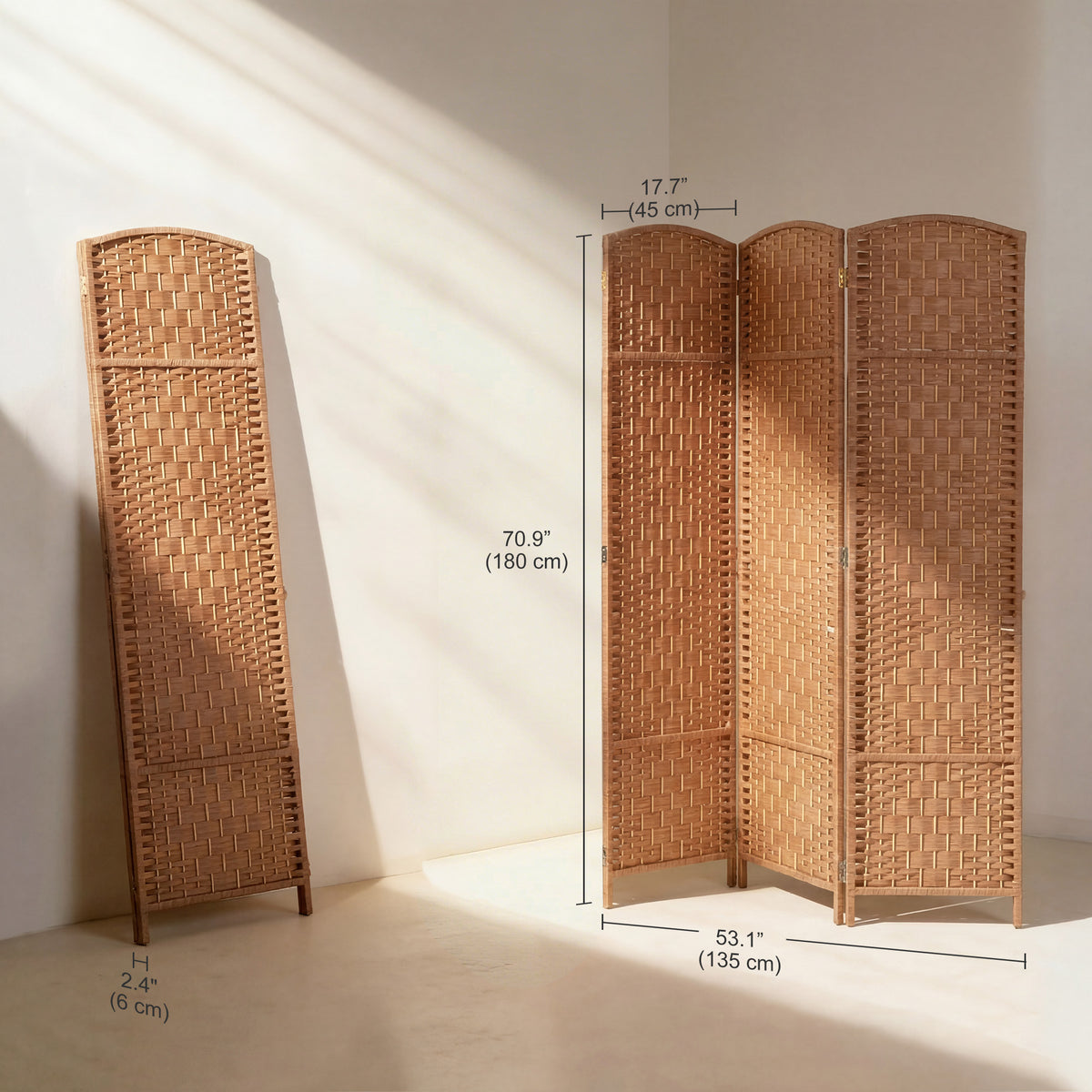 6ft Folding Room Divider, 3 Panel Wall Partition with Wooden Frame for Bedroom, Home Office, Natural – view 2