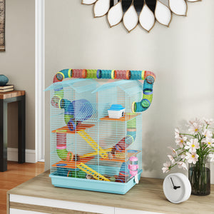 18.5" Hamster Cage, 5 Tiers Small Animal House with Tunnel Tube System, Exercise Wheel, Water Bottle, Blue – view 21