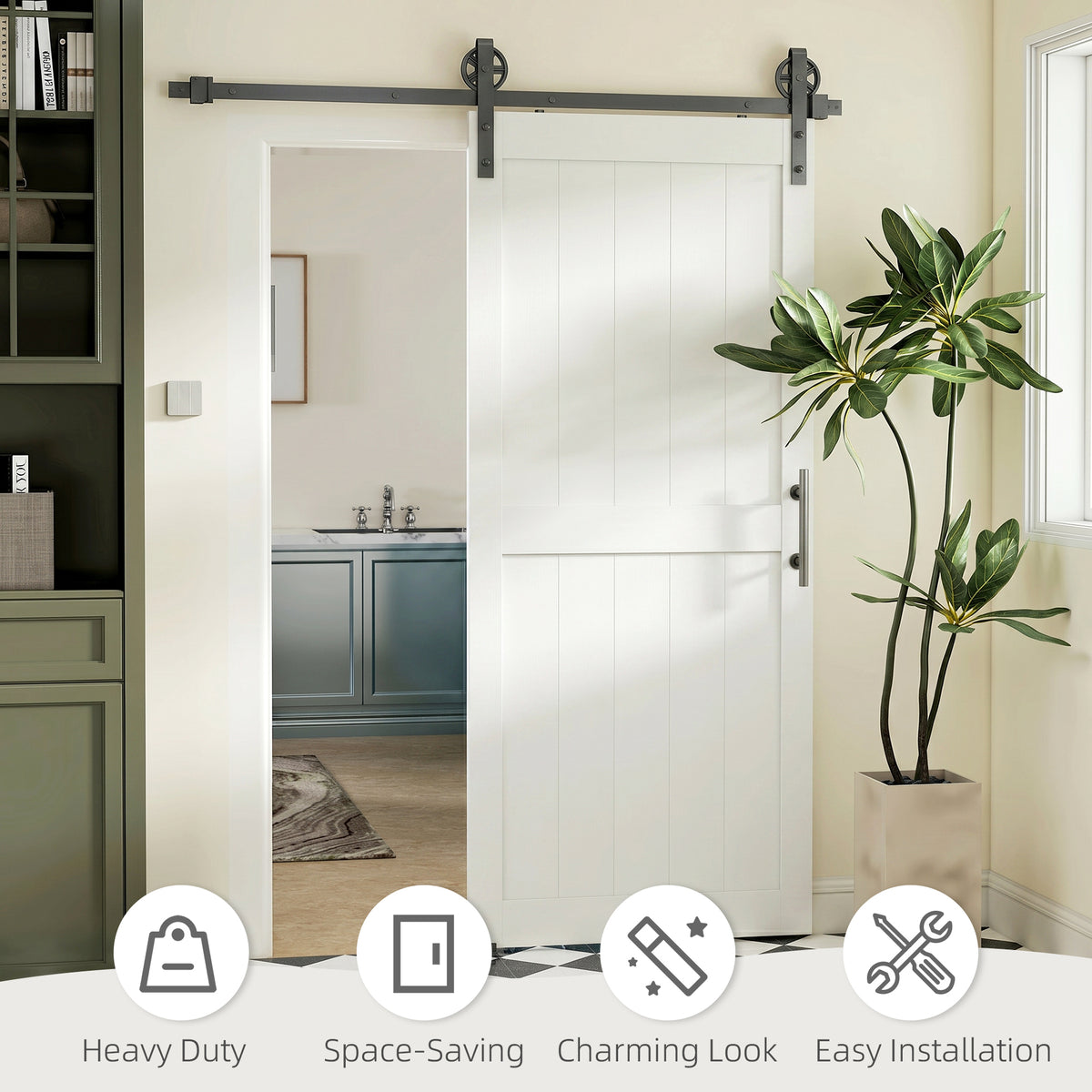36inx84in Barn Door with 6FT Sliding Door Hardware Kit, Handle, Upgraded Rollers and Floor Guide – view 19