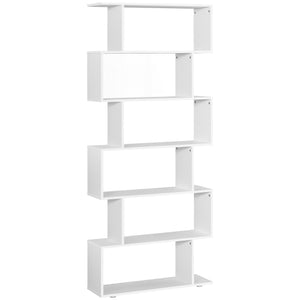 Wooden S Shape Bookcase 6 Shelves Storage Display Home Office Furniture