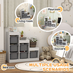 Qaba 3 Layers Toy Storage Organizer Kids Bookshelf Children Toy Storage w/ 6 Plastic Bins