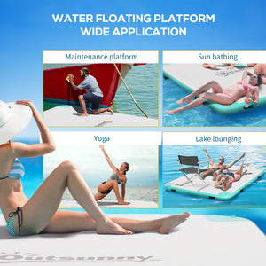 8' x 6' Water Floating Dock, Rafting Inflatable Island with Air Pump and Backpack for Pool, Beach, Ocean, Blue & Green