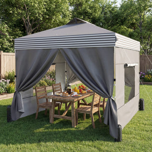 10 x 10 ft Pop Up Canopy Tent with 4 Sidewalls, UPF 50+ 1-Button Push Outdoor Instant Canopy with Wheeled Bag, Dark Grey