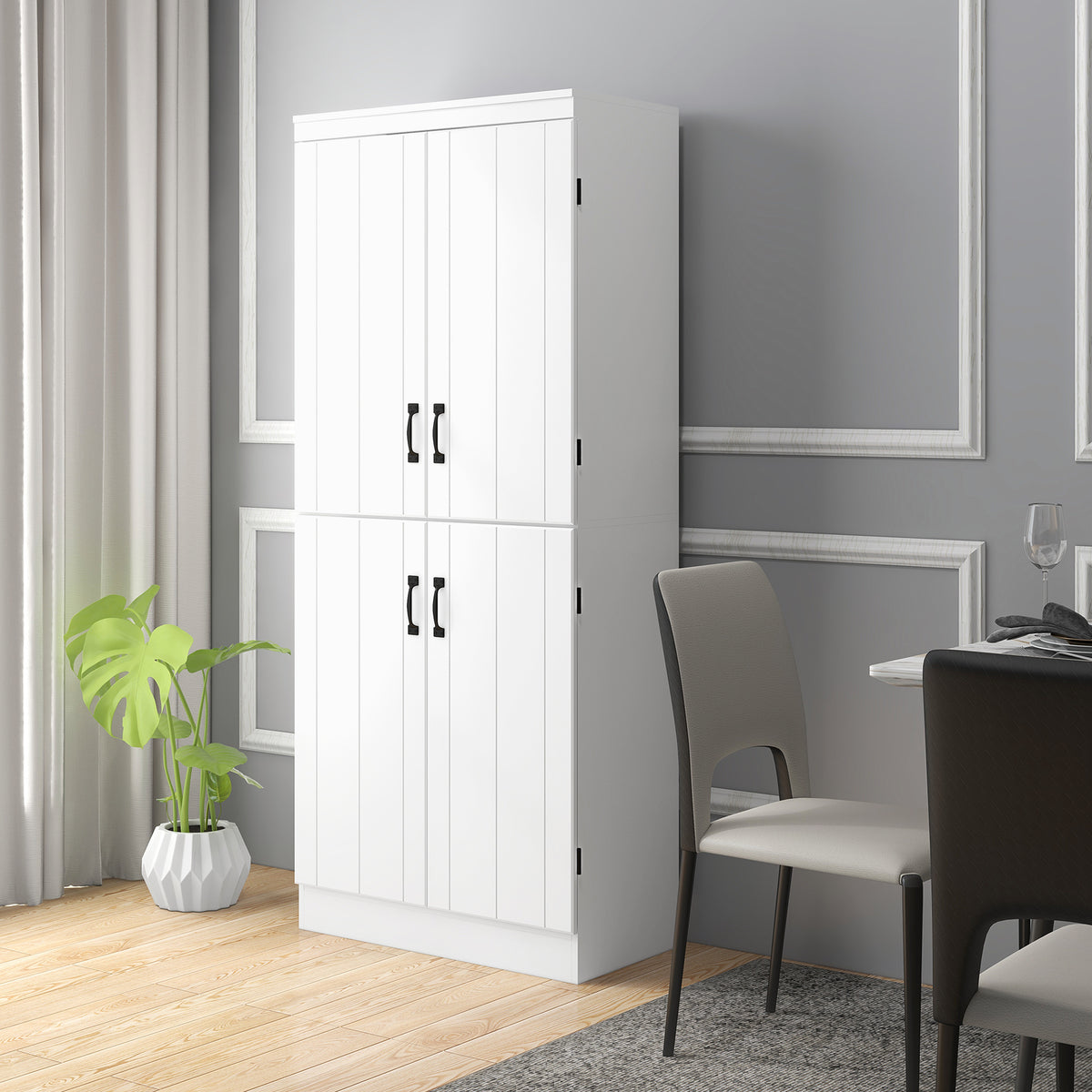 70" 4-Door Storage Cabinet, Freestanding Pantry Cabinet with Adjustable Shelves for Living Room, Natural – view 14