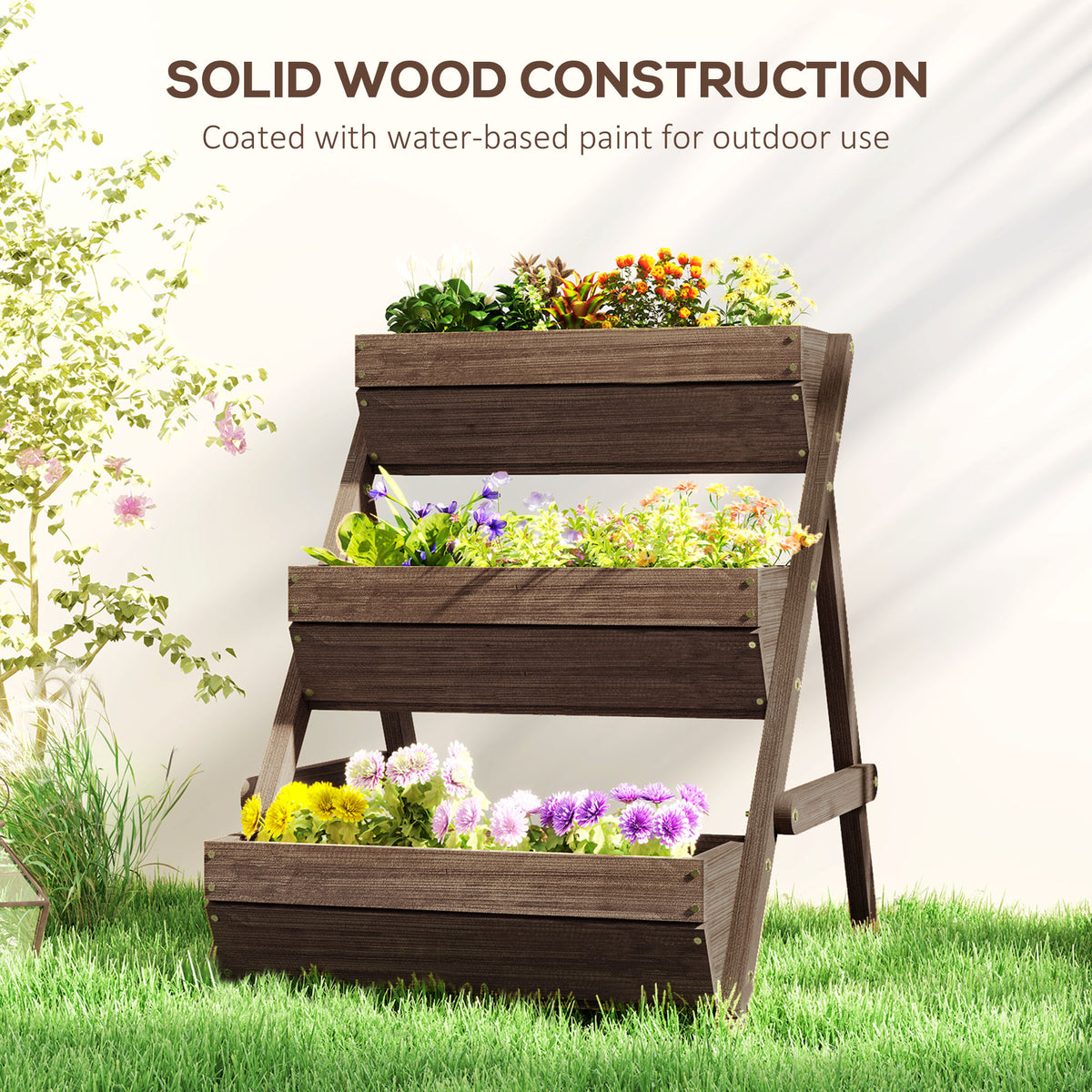 3 Tier Elevated Planter Box, Vertical Wooden Raised Garden Bed for Flowers, Vegetables, 26" x 30" x 30" – view 12