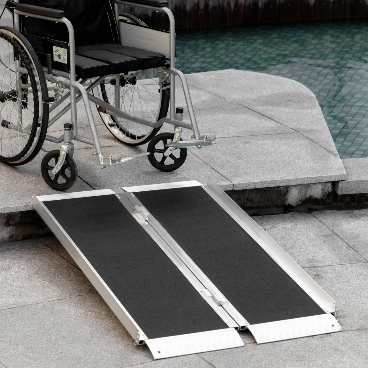 2' Portable Wheelchair Ramp Aluminum Threshold Mobility Single-fold for Scooter with Carrying Handle