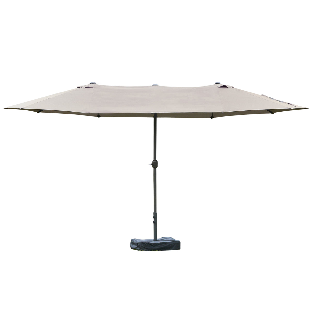 15' Outdoor Patio Umbrella with Twin Canopy Sunshade Steel Table Umbrella w/ Lift Crank, Cross base