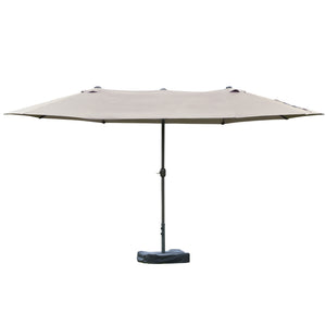15' Outdoor Patio Umbrella with Twin Canopy Sunshade Steel Table Umbrella w/ Lift Crank, Cross base