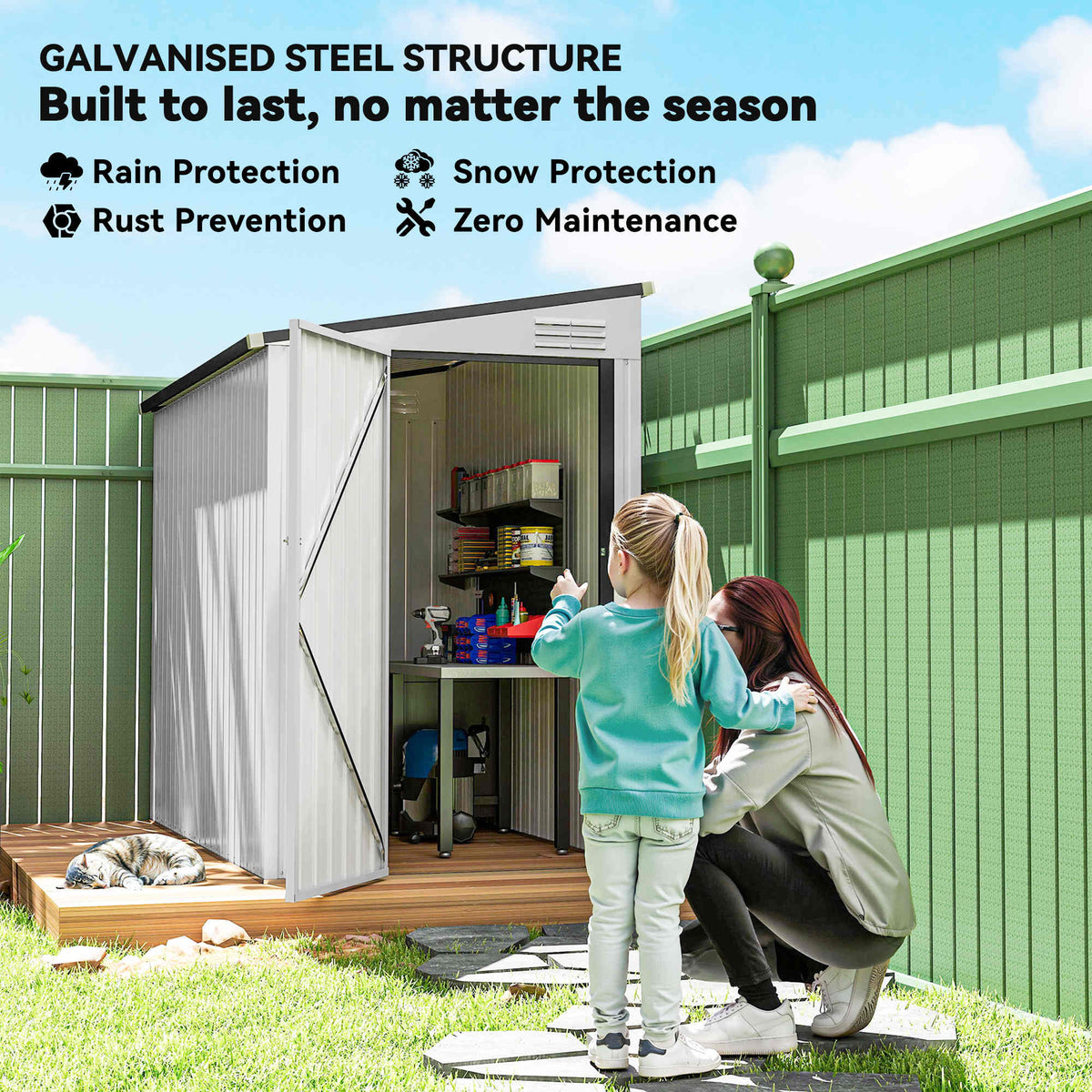 4' x 8' Outdoor Storage Shed Lean to Shed Outdoor Metal Tool Shed with Lockable Door and Air Vents – view 10