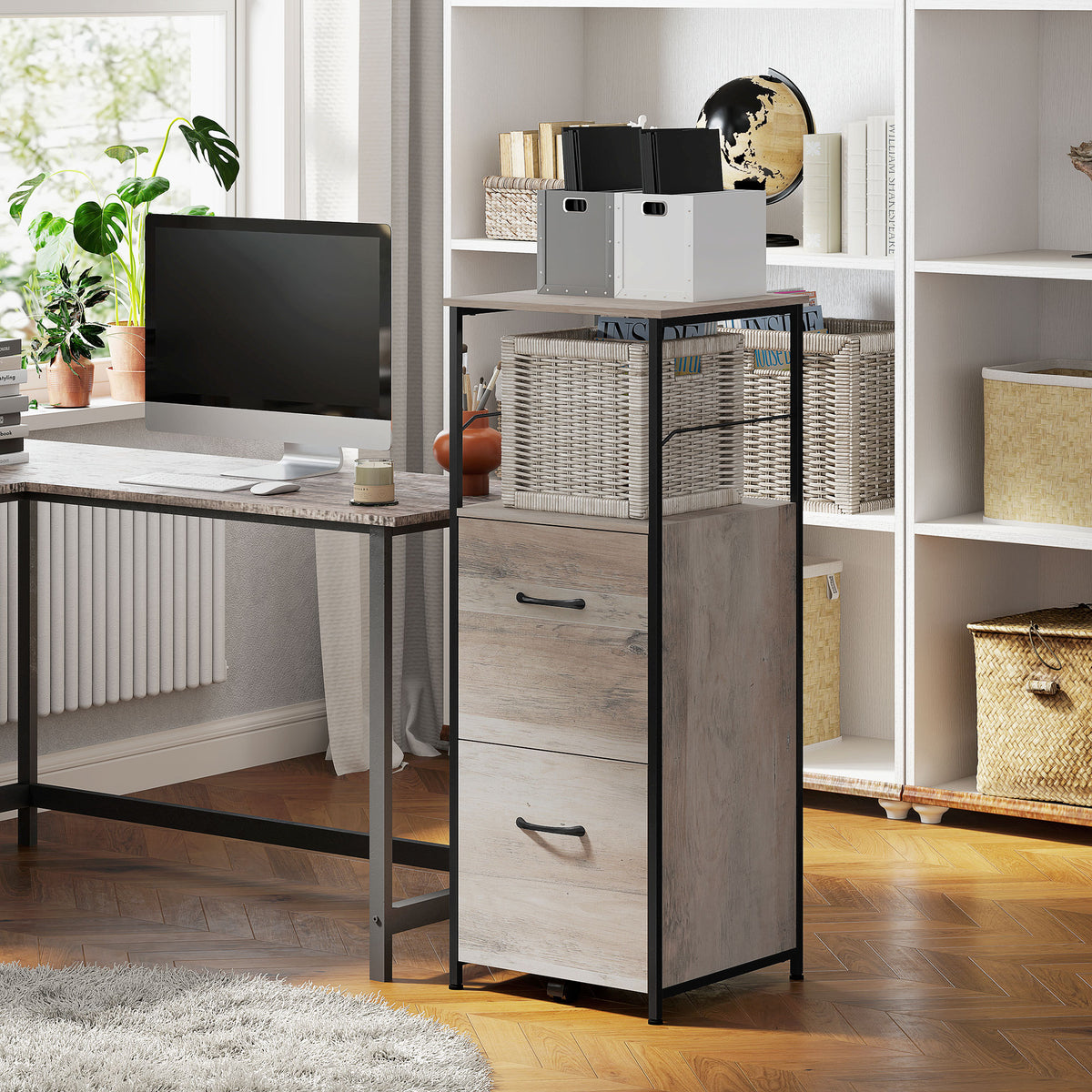 Vertical Filing Cabinet, Tall File Cabinet with 2 Drawers, Hanging Bars for Letter and A4 Size, Rustic Brown – view 14