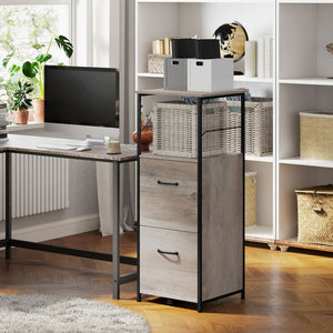 Vertical Filing Cabinet, Tall File Cabinet with 2 Drawers, Hanging Bars for Letter and A4 Size, Rustic Brown – view 14