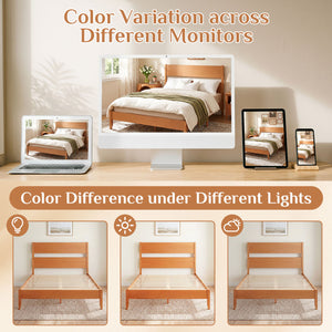 Queen Bed Frame with Headboard and Solid Wood Legs 12 Slats-Warm Brown view 8