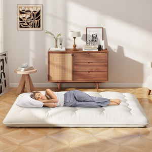 Queen/King/Twin/Full Futon Mattress Floor Sleeping Pad with Washable Cover Beige-Full Size view 2