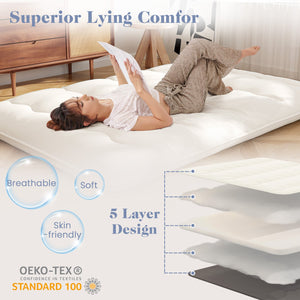 Queen/King/Twin/Full Futon Mattress Floor Sleeping Pad with Washable Cover Beige-Full Size view 7
