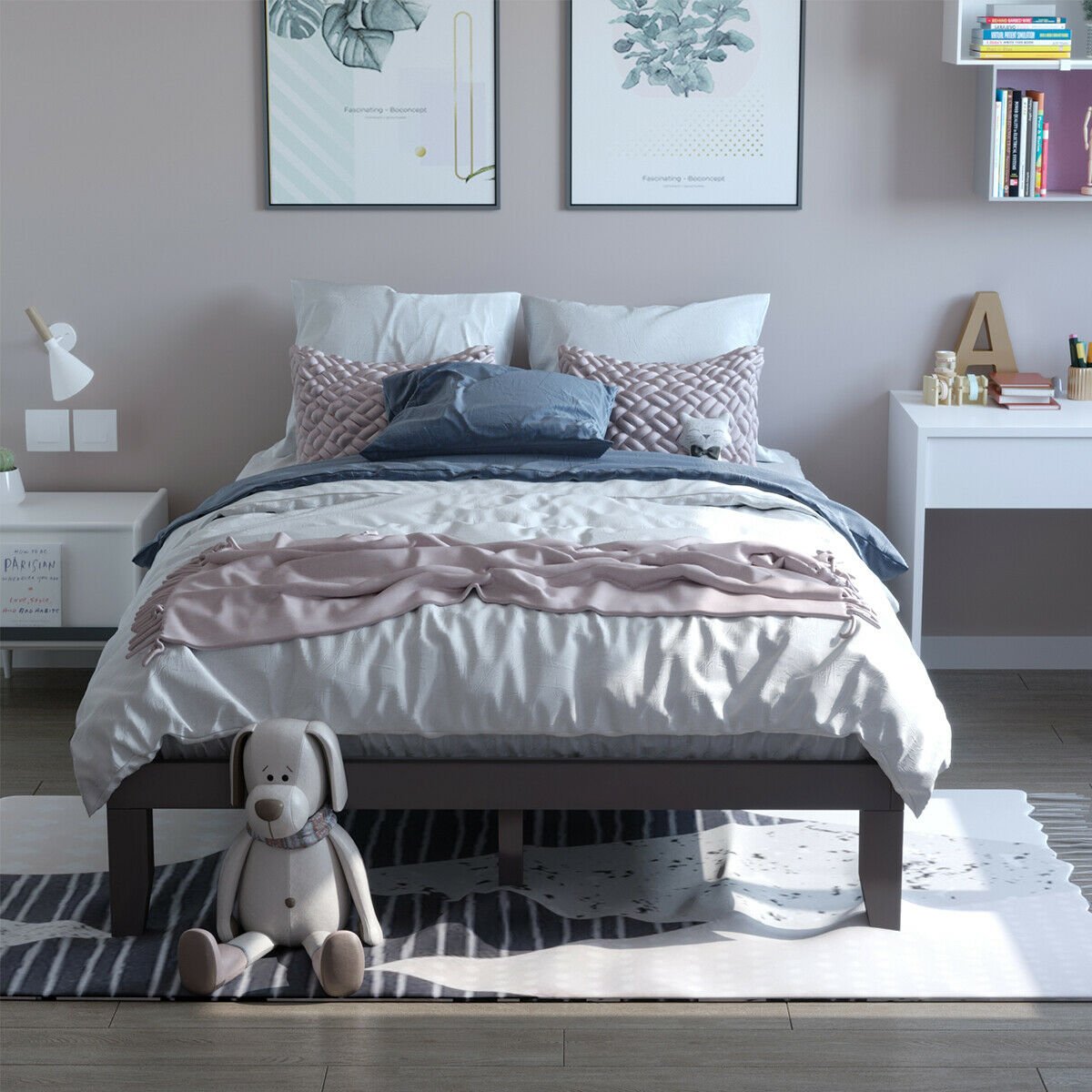 Queen Size 14 Inch Wooden Bed Mattress Frame-Brown view 6