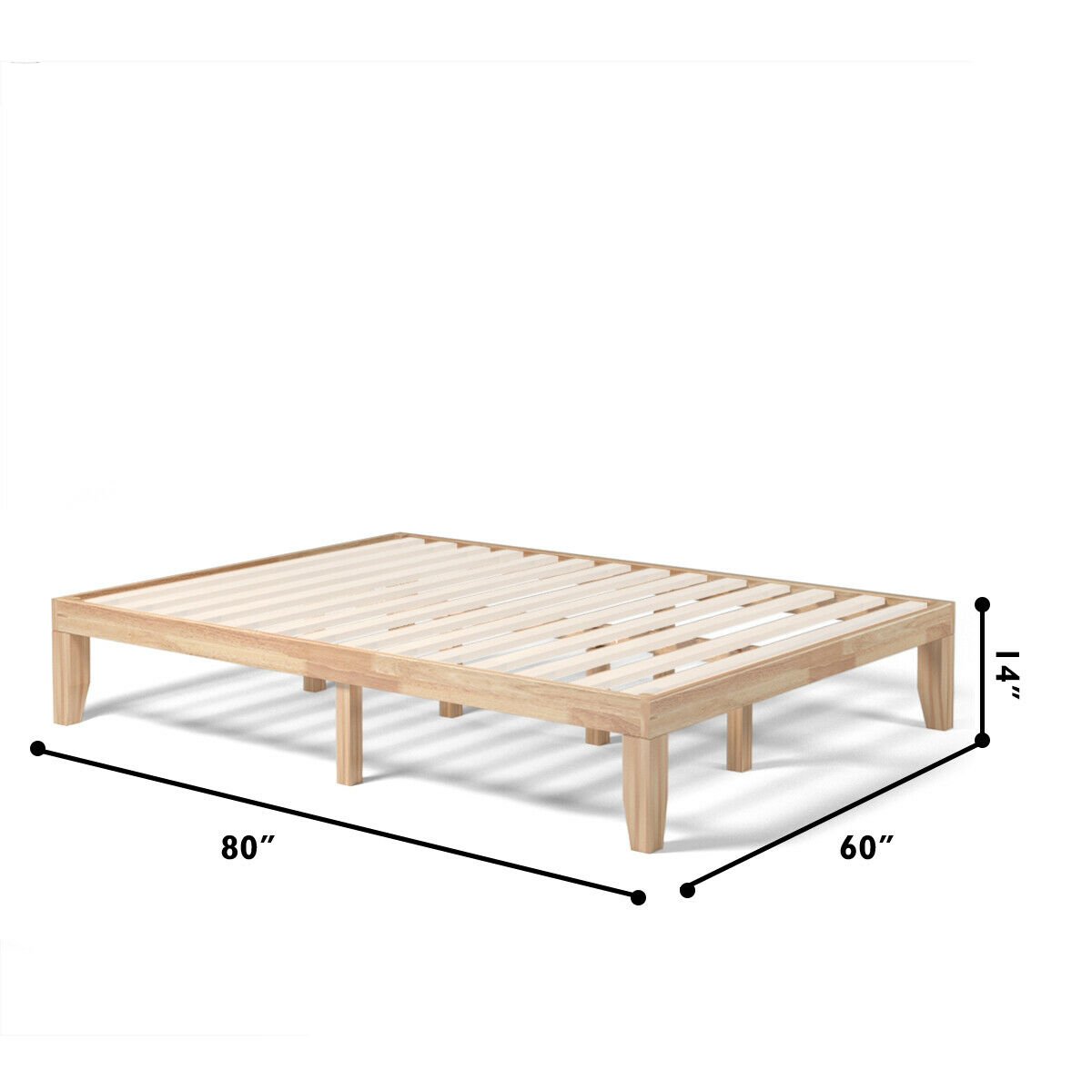 Queen Size 14 Inch Wooden Bed Mattress Frame-Natural view 5
