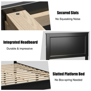 Queen Size Bed Frame Platform Slat High Headboard Bedroom with Rubber Wood Leg-Black view 5