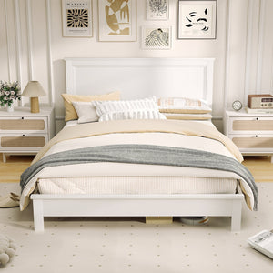 Queen Size Bed Frame Platform Slat High Headboard Bedroom with Rubber Wood Leg-White view 6