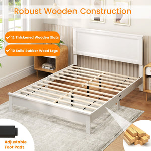 Queen Size Bed Frame Platform Slat High Headboard Bedroom with Rubber Wood Leg-White view 7