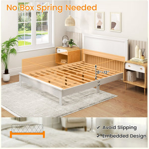 Queen Size Bed Frame Platform Slat High Headboard Bedroom with Rubber Wood Leg-White view 8