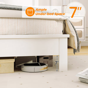 Queen Size Bed Frame Platform Slat High Headboard Bedroom with Rubber Wood Leg-White view 9