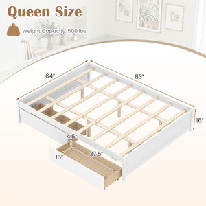Queen Size Bed Frame with 2 Rolling Storage Drawers-White view 4