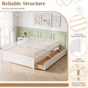 Queen Size Bed Frame with 2 Rolling Storage Drawers-White view 9