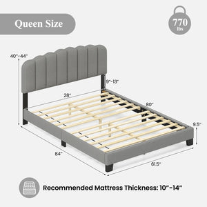 Queen Size Bed Frame with Adjustable Scalloped Tufted Headboard-Queen Size view 5