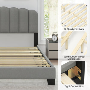 Queen Size Bed Frame with Adjustable Scalloped Tufted Headboard-Queen Size view 8