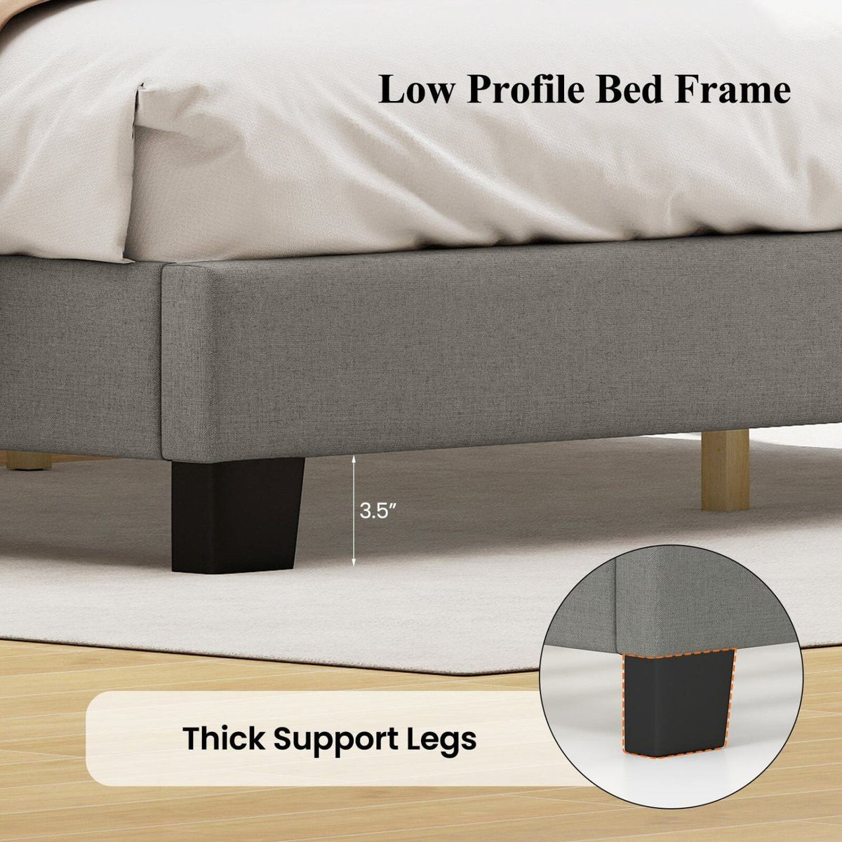 Queen Size Bed Frame with Adjustable Scalloped Tufted Headboard-Queen Size view 9