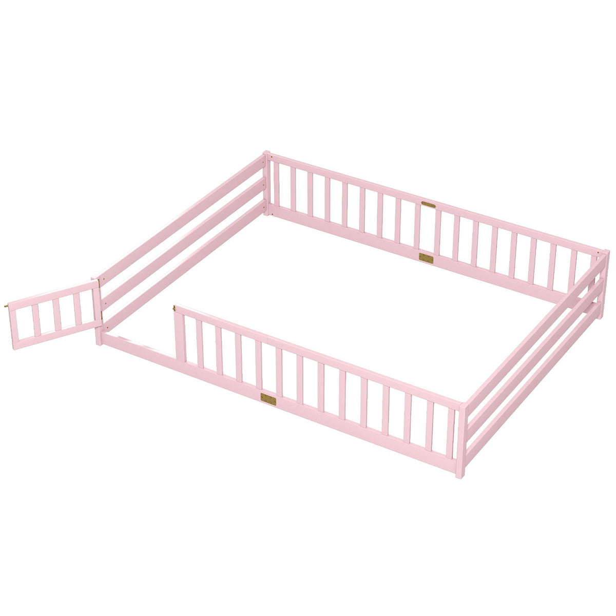 Queen Size Floor Bed Kids Montessori Bed Frame with Full Length Safety Guardrails-Pink