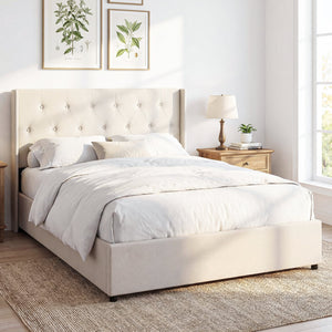 Queen Size Lift-up Storage Bed Modern Linen Upholstered Platform Bed-Beige view 3