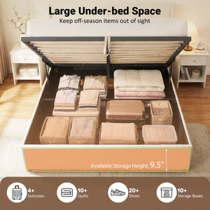 Queen Size Lift-up Storage Bed Modern Linen Upholstered Platform Bed-Beige view 7